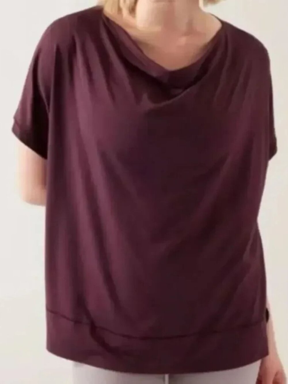 Athleta Relaxed Weekender Cowl Neck Tee in Burgundy Size Large